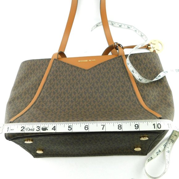 MICHAEL KORS Signature MK Logo Brown Shopper Tote Shoulder Bag - Picture 8 of 9